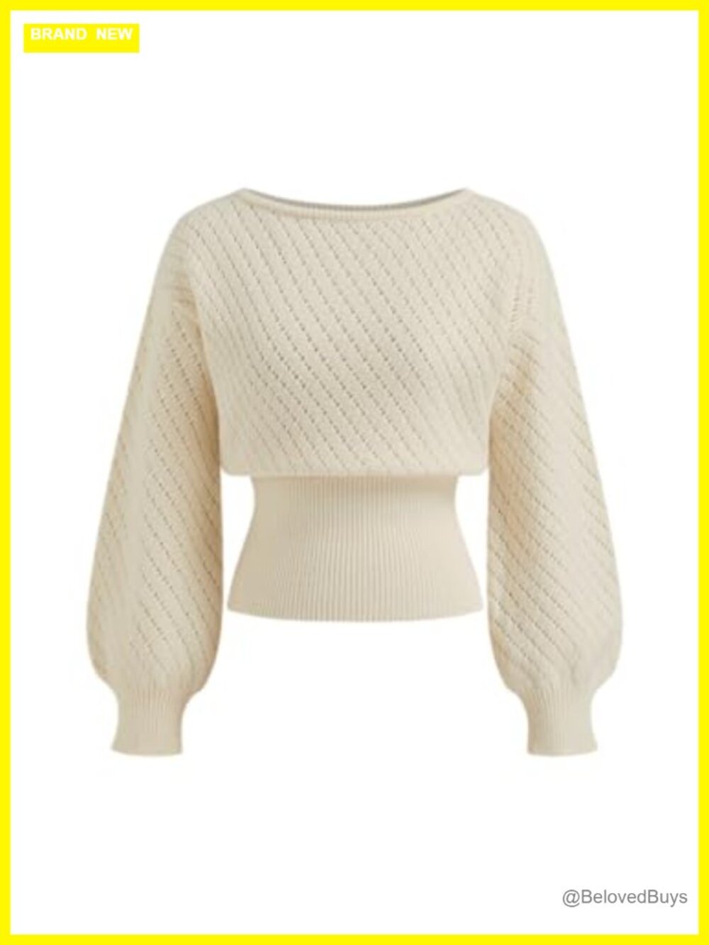 One Shoulder Knit Sweater Balloon Sleeve Ribbed Waist Pullover Top